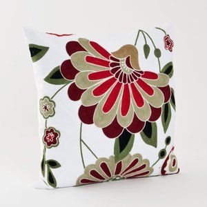 17" Burgundy Crewel Work Design Down Filled Decorative Throw Pillow